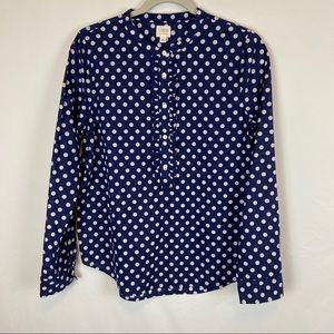 J. Crew Blue White Dot Classic Popover Blouse